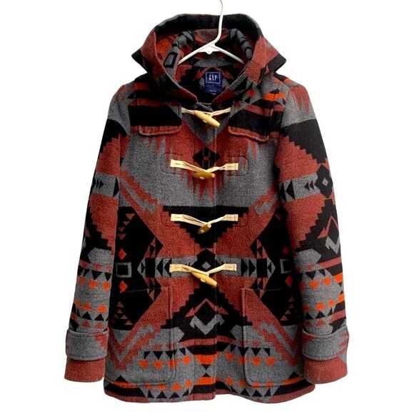 GAP Women's Size S Duffle Coat Hooded Toggle Jacket Southwestern Aztec - Picture 1 of 8